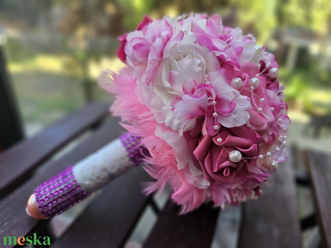 Menyasszonyi csokor pink rózsaszín  - esküvő - menyasszonyi- és dobócsokor - Meska.hu