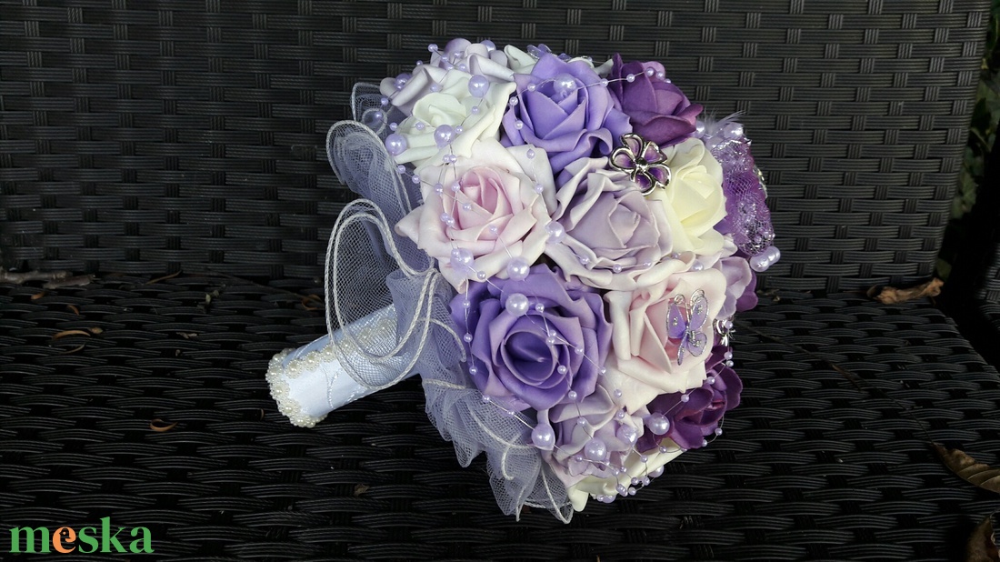 Menyasszonyi csokor habrózsából egyedi színben  - esküvő - menyasszonyi- és dobócsokor - Meska.hu