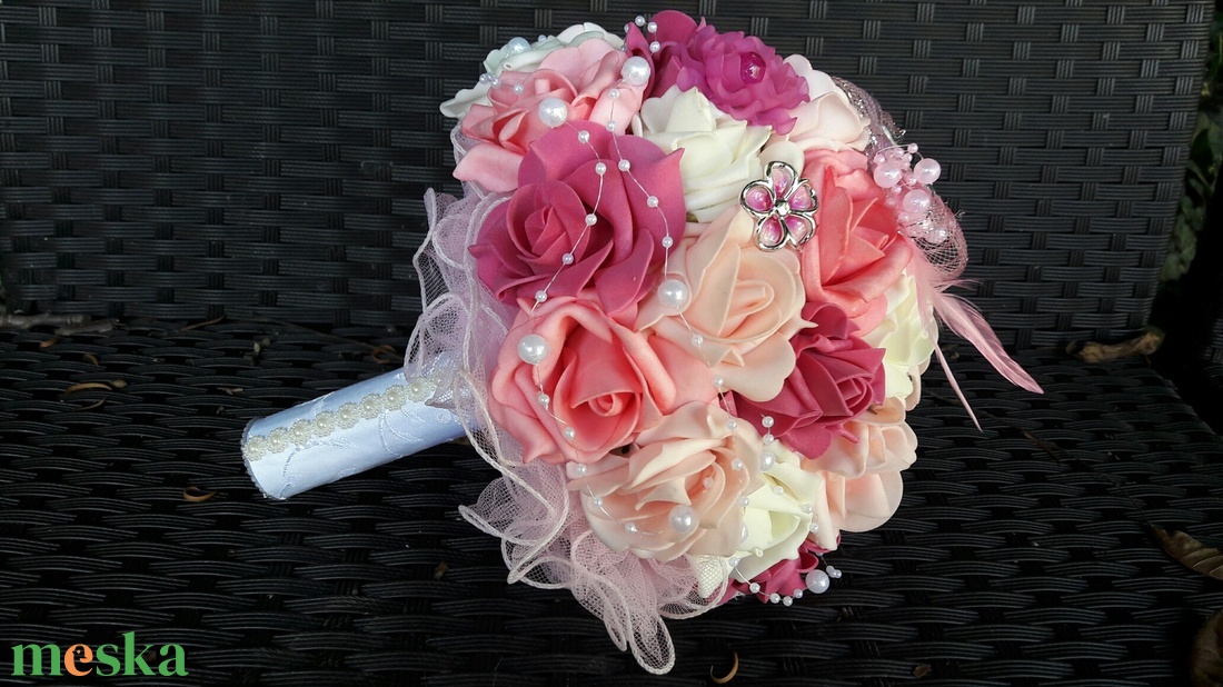 Menyasszonyi csokor habrózsából egyedi színben  - esküvő - menyasszonyi- és dobócsokor - Meska.hu