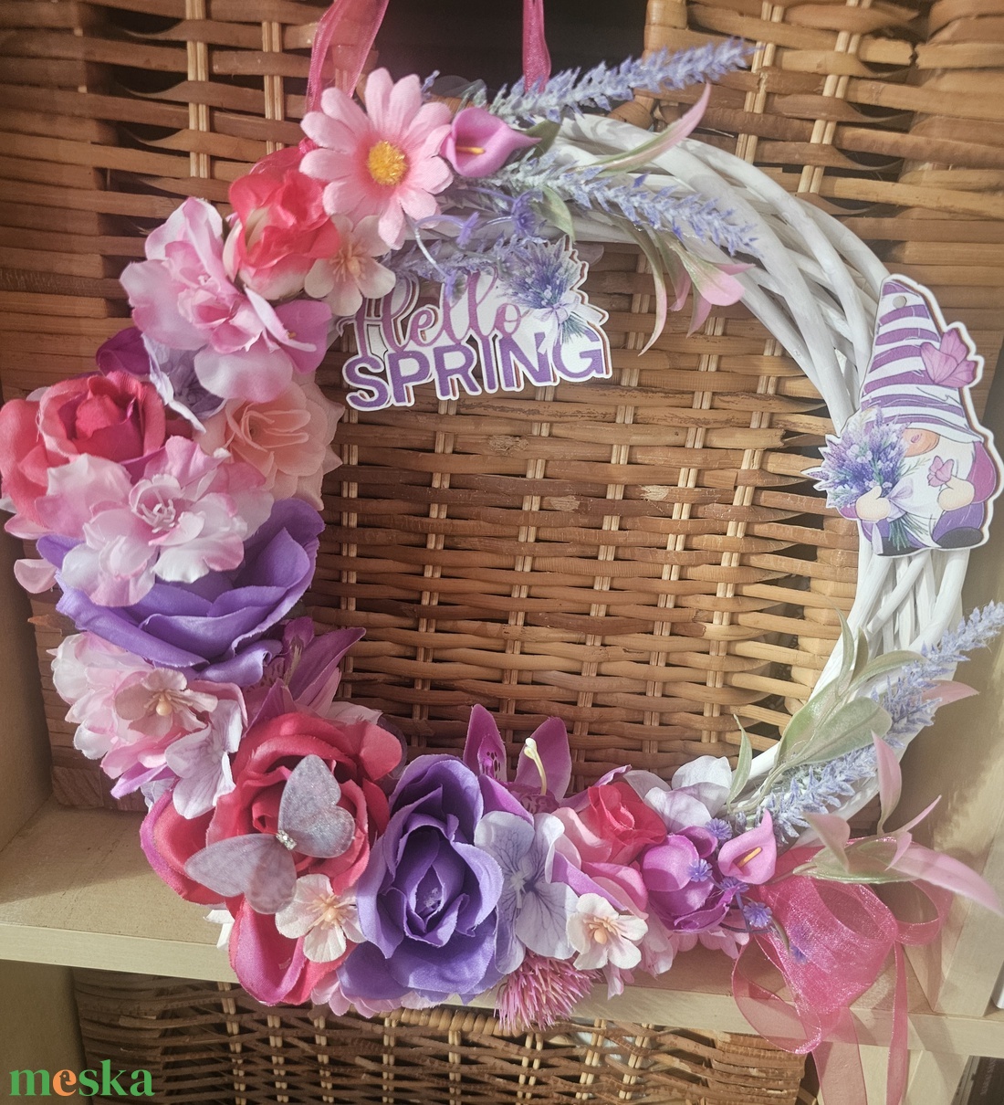 Tavaszi ajtódísz pink lila rózsaszín  - otthon & életmód - dekoráció - ajtó- és ablak dekoráció - ajtódísz & kopogtató - Meska.hu