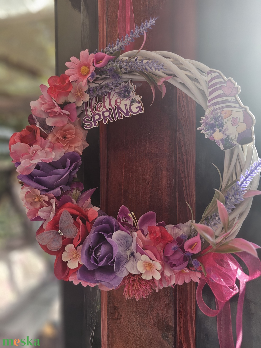 Tavaszi ajtódísz pink lila rózsaszín  - otthon & életmód - dekoráció - ajtó- és ablak dekoráció - ajtódísz & kopogtató - Meska.hu