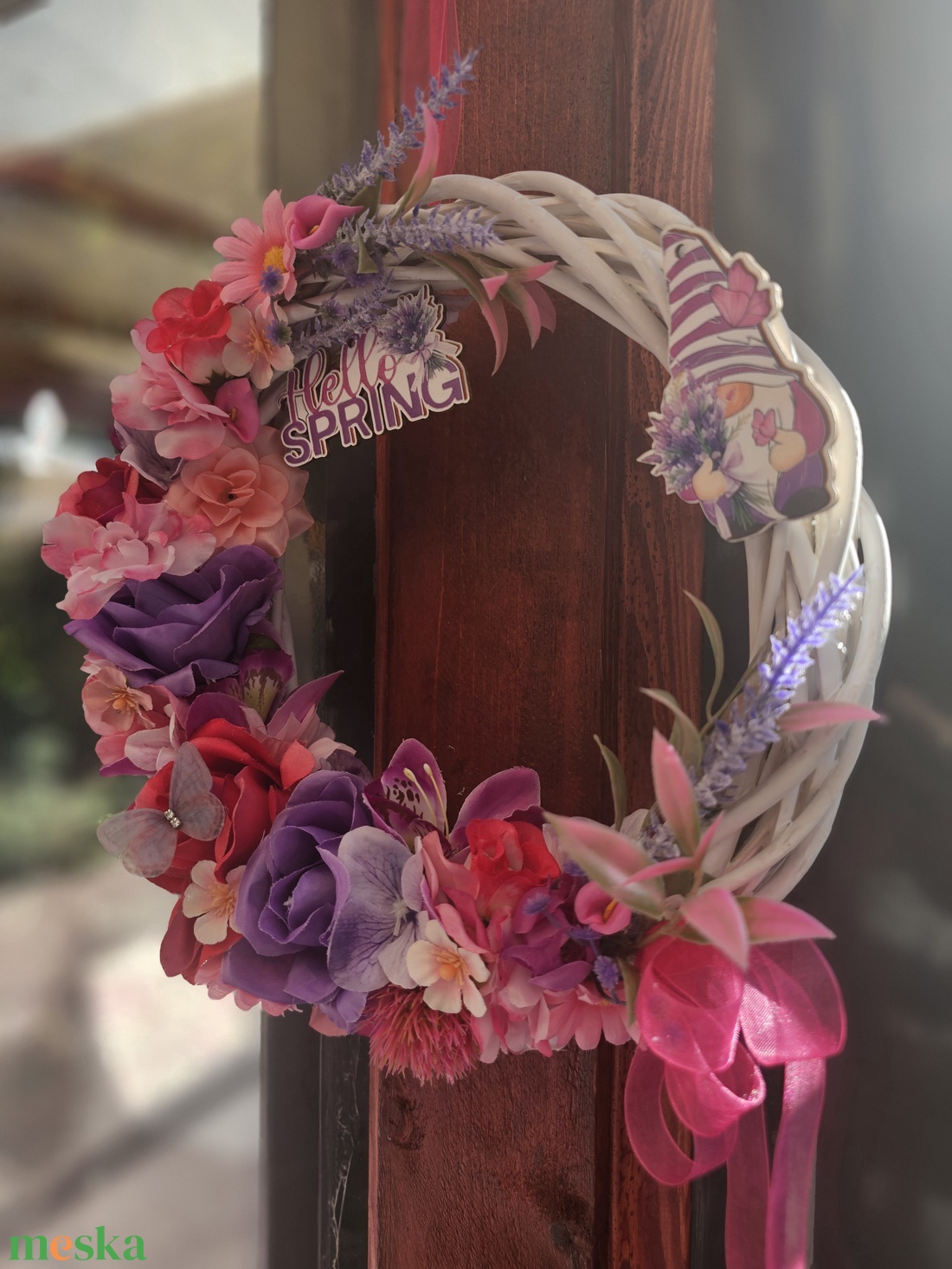 Tavaszi ajtódísz pink lila rózsaszín  - otthon & életmód - dekoráció - ajtó- és ablak dekoráció - ajtódísz & kopogtató - Meska.hu