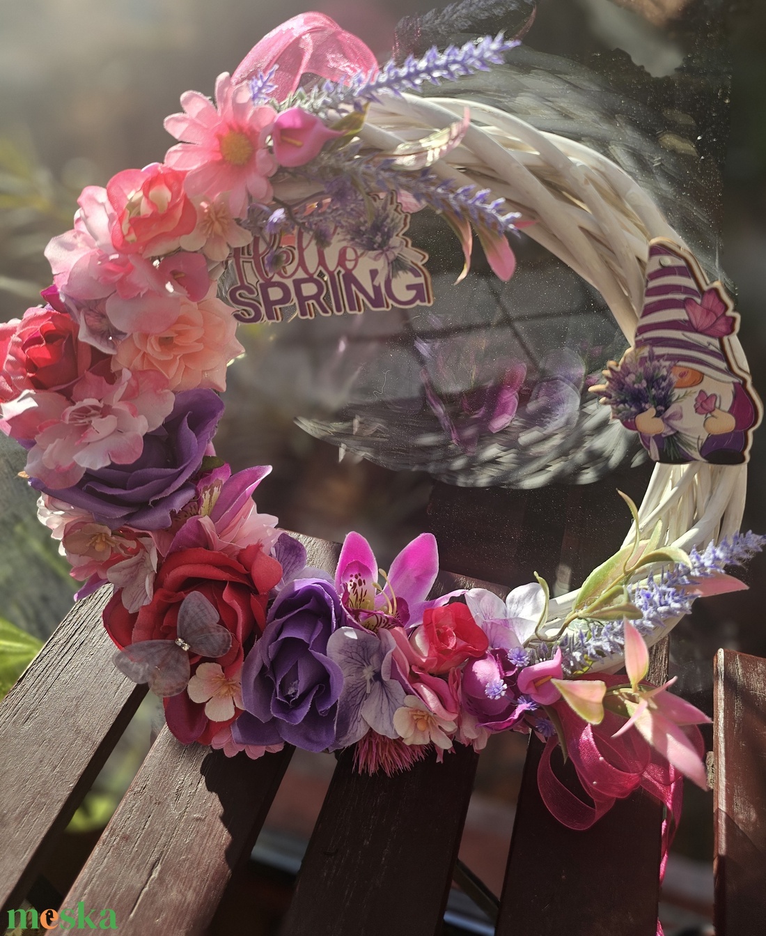 Tavaszi ajtódísz pink lila rózsaszín  - otthon & életmód - dekoráció - ajtó- és ablak dekoráció - ajtódísz & kopogtató - Meska.hu