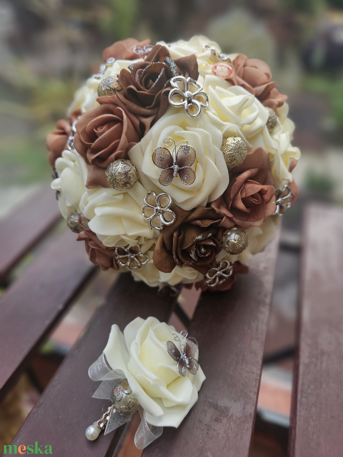 Menyasszonyi csokor barna krém - esküvő - menyasszonyi- és dobócsokor - Meska.hu