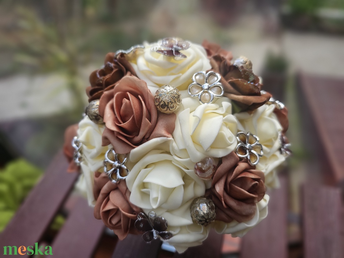 Menyasszonyi csokor barna krém - esküvő - menyasszonyi- és dobócsokor - Meska.hu