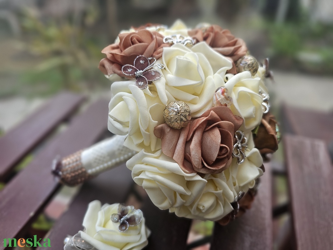 Menyasszonyi csokor barna krém - esküvő - menyasszonyi- és dobócsokor - Meska.hu
