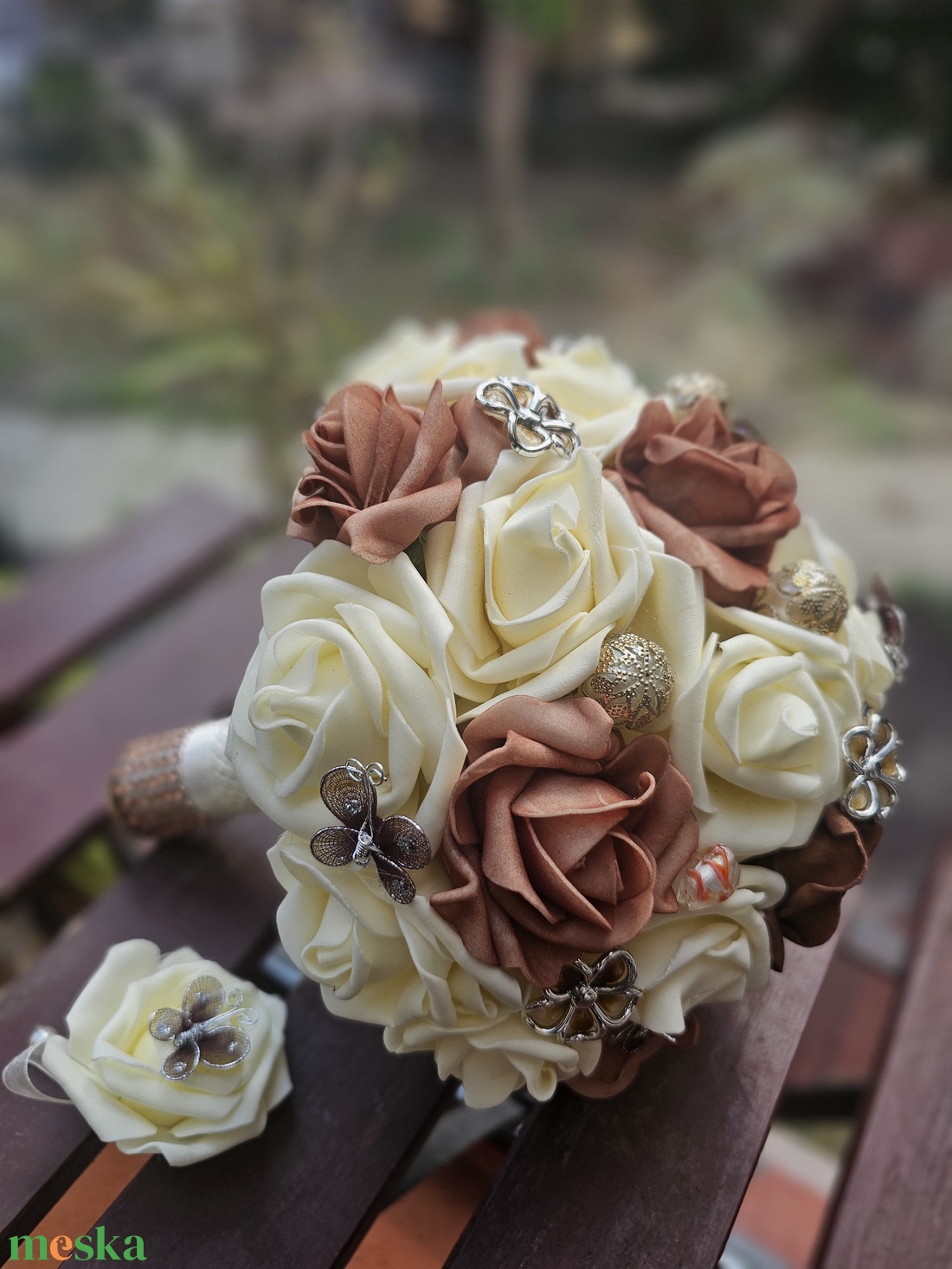 Menyasszonyi csokor barna krém - esküvő - menyasszonyi- és dobócsokor - Meska.hu