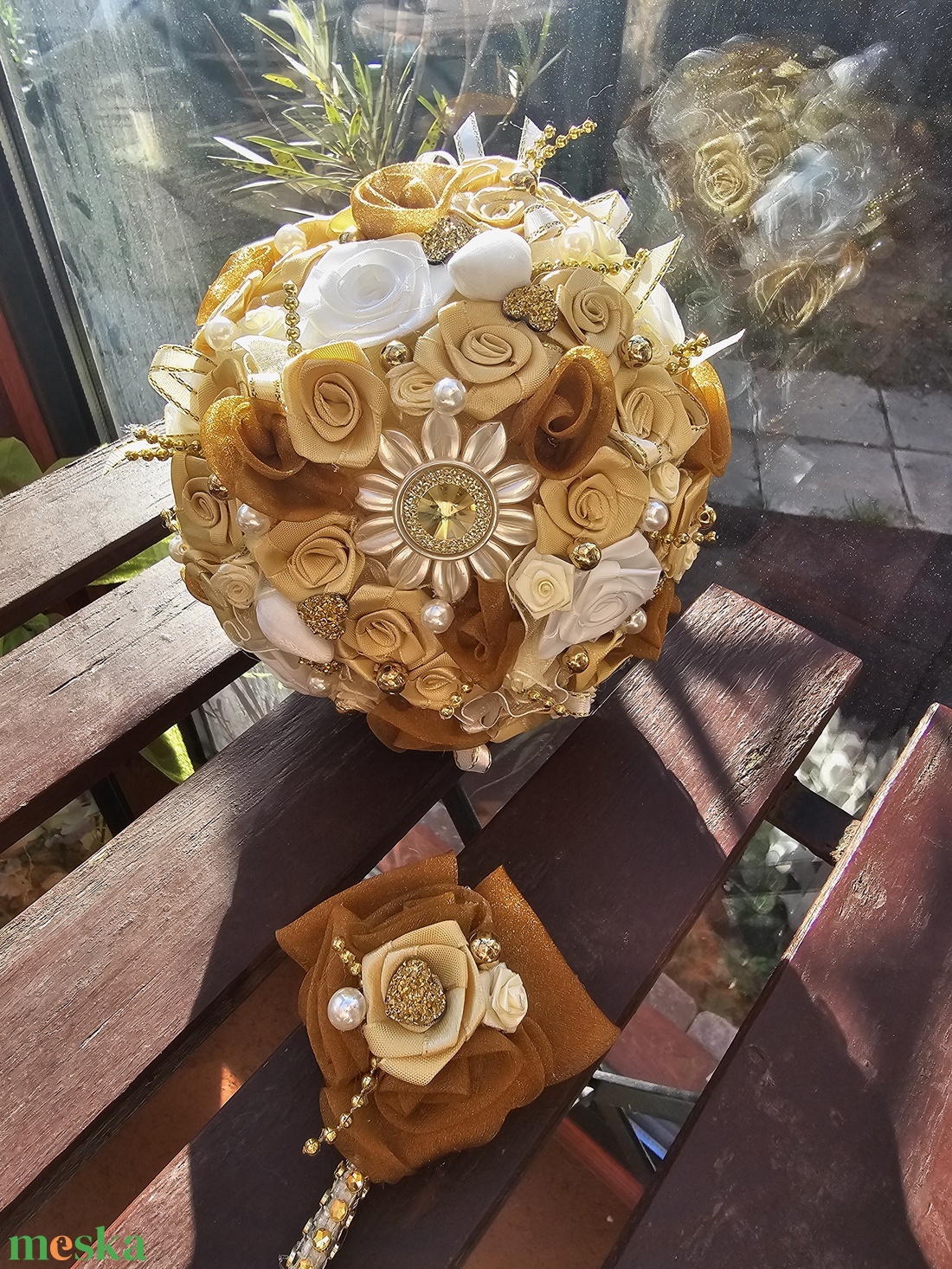 Menyasszonyi csokor krém arany barna - esküvő - menyasszonyi- és dobócsokor - Meska.hu