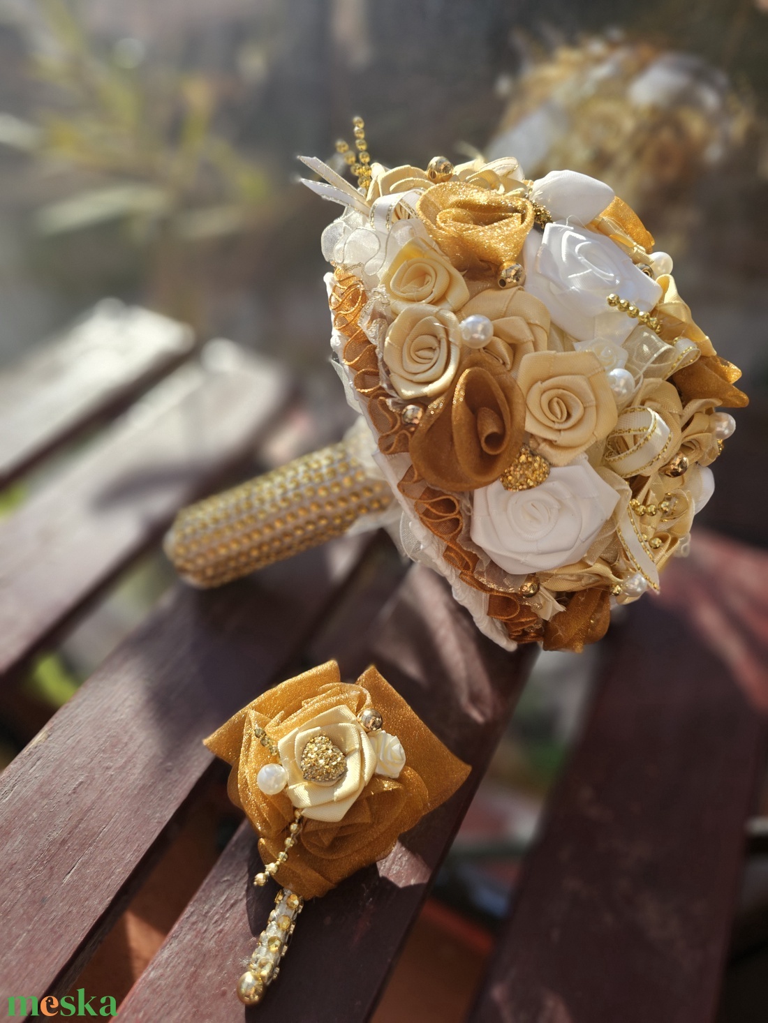 Menyasszonyi csokor krém arany barna - esküvő - menyasszonyi- és dobócsokor - Meska.hu