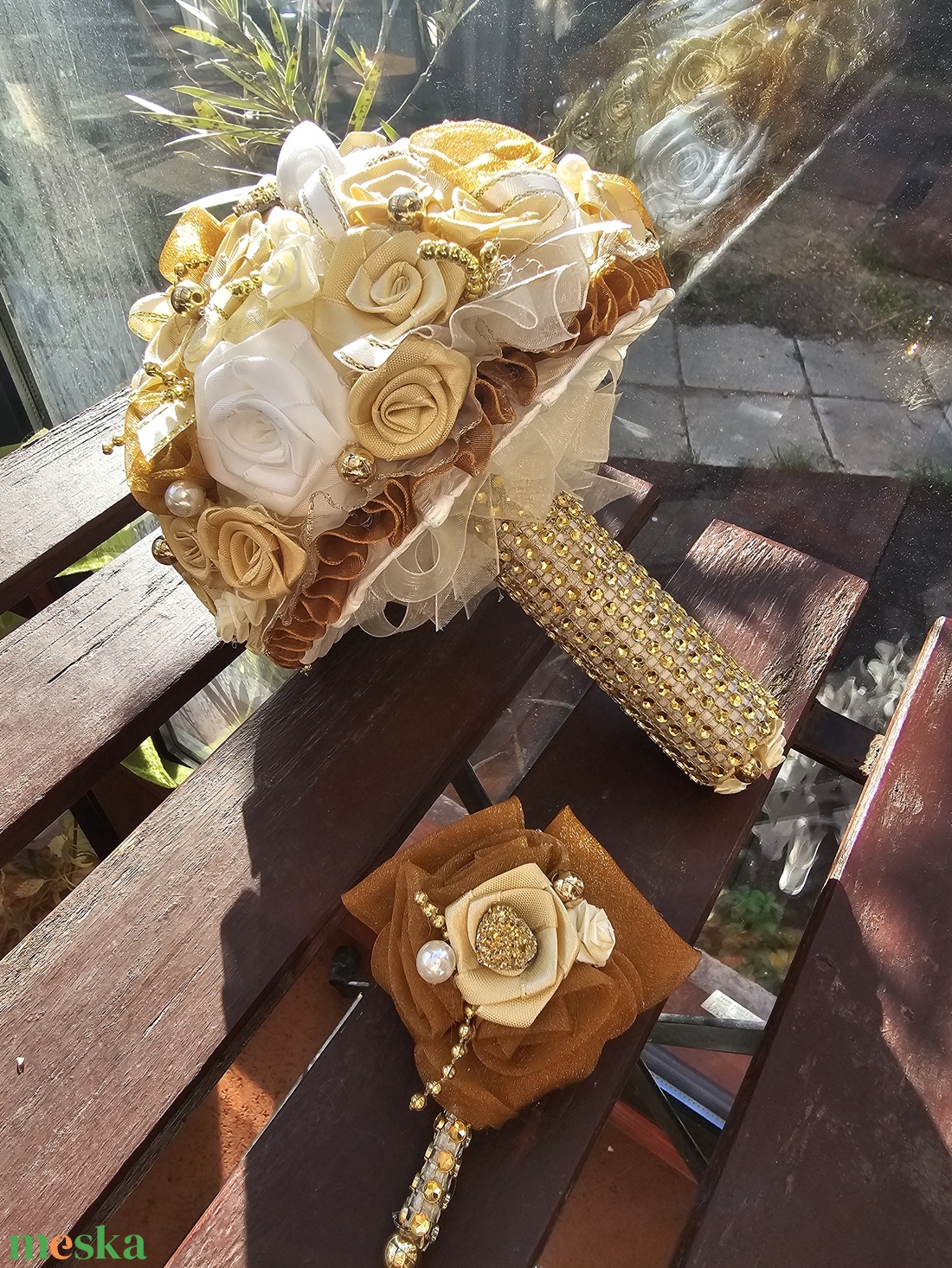 Menyasszonyi csokor krém arany barna - esküvő - menyasszonyi- és dobócsokor - Meska.hu