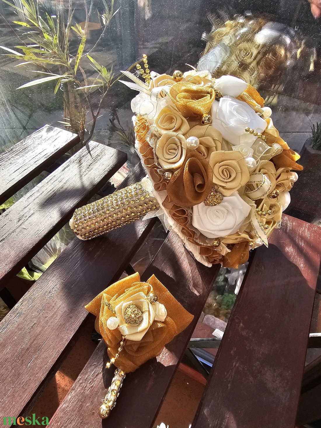 Menyasszonyi csokor krém arany barna - esküvő - menyasszonyi- és dobócsokor - Meska.hu