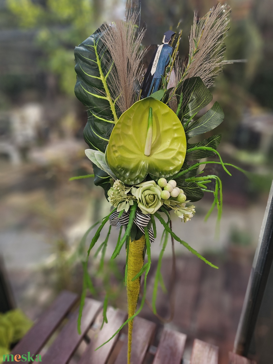 Ballagási csokor vállra akasztható fiú zöld - otthon & életmód - virágdekoráció - virágok - virágcsokor - Meska.hu