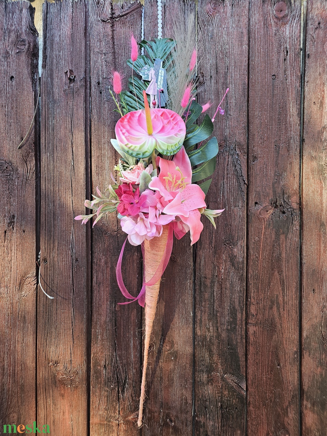 Ballagási csokor vállra akasztható pink - otthon & életmód - virágdekoráció - virágok - virágcsokor - Meska.hu