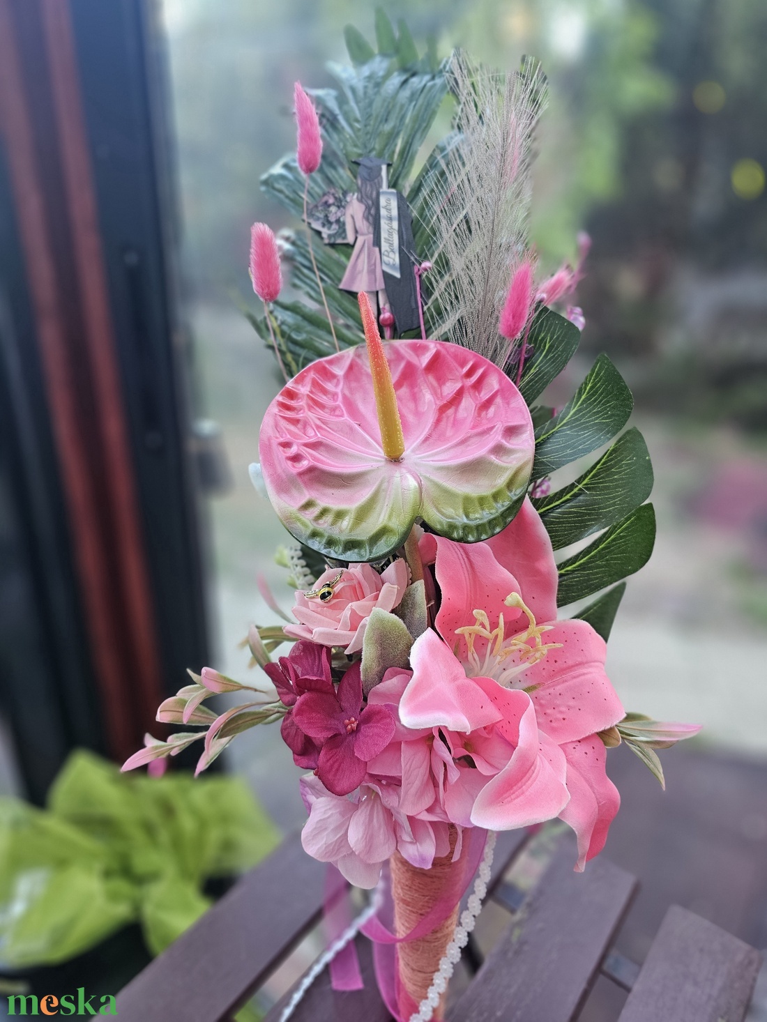 Ballagási csokor vállra akasztható pink - otthon & életmód - virágdekoráció - virágok - virágcsokor - Meska.hu