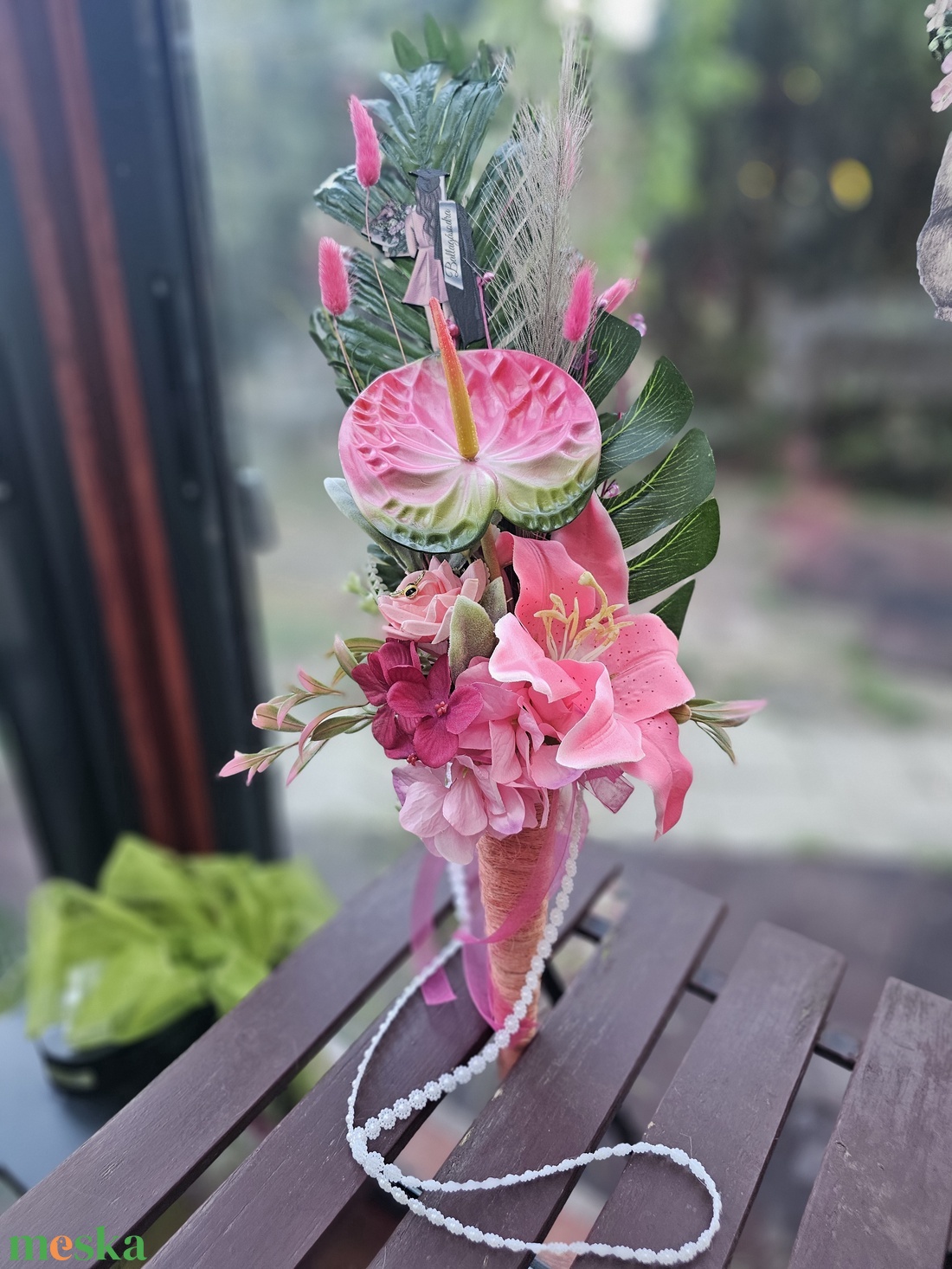 Ballagási csokor vállra akasztható pink - otthon & életmód - virágdekoráció - virágok - virágcsokor - Meska.hu