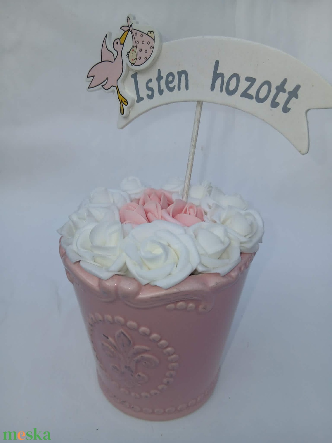Újszülött köszöntő örökvirág box - otthon & életmód - virágdekoráció - virágok - virágbox - Meska.hu