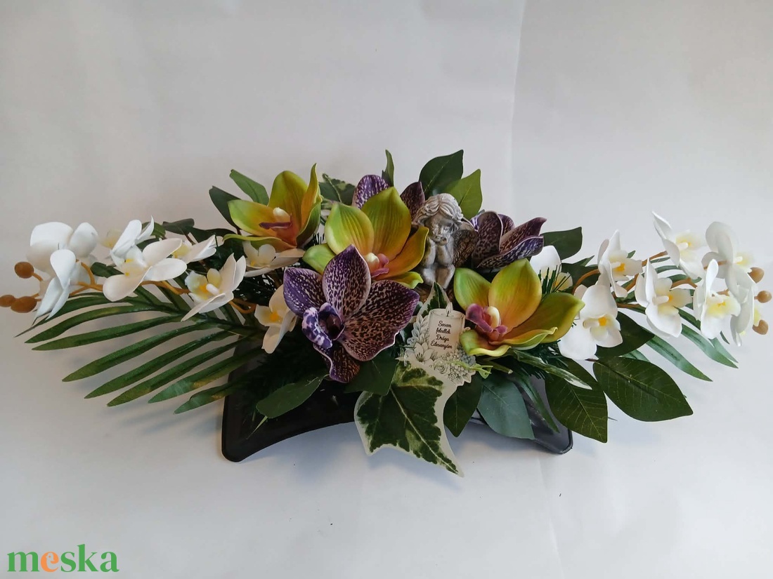 Orchideás, nagyméretű nyújtott kegyeleti tál - otthon & életmód - vallás - temetkezési tárgy - sírdísz, kegyeleti dísz - Meska.hu