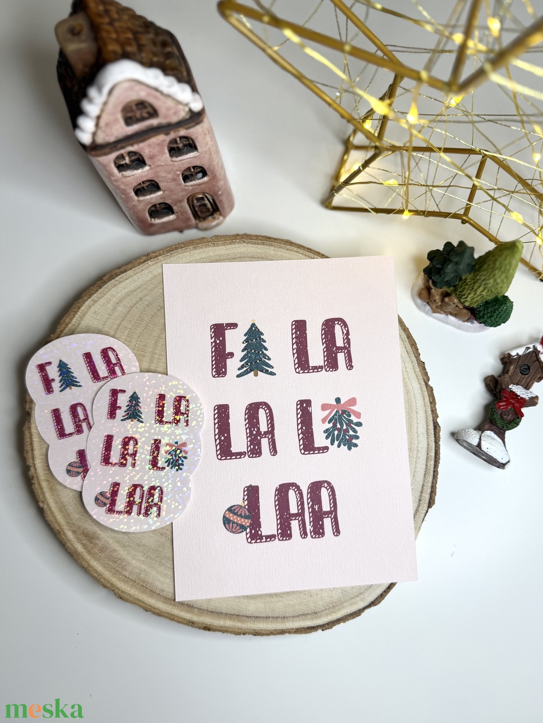 Fa la laa - képeslap  - karácsony - karácsonyi ajándékozás - karácsonyi képeslap, üdvözlőlap, ajándékkísérő - Meska.hu