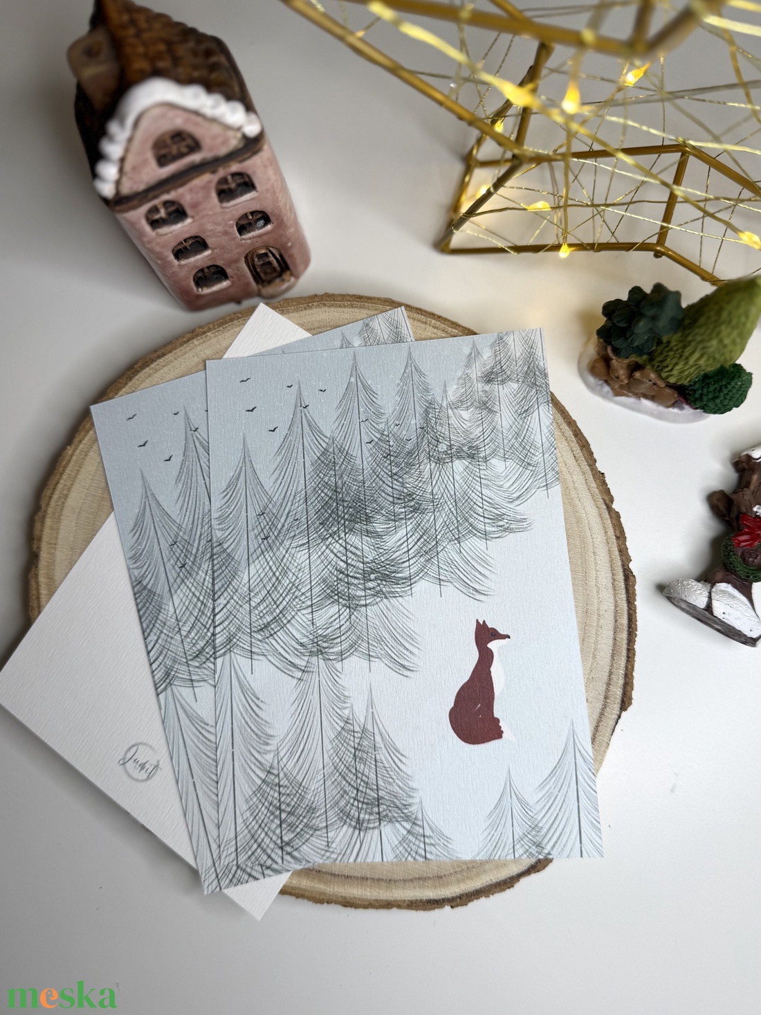 Téli róka - képeslap  - karácsony - karácsonyi ajándékozás - karácsonyi képeslap, üdvözlőlap, ajándékkísérő - Meska.hu