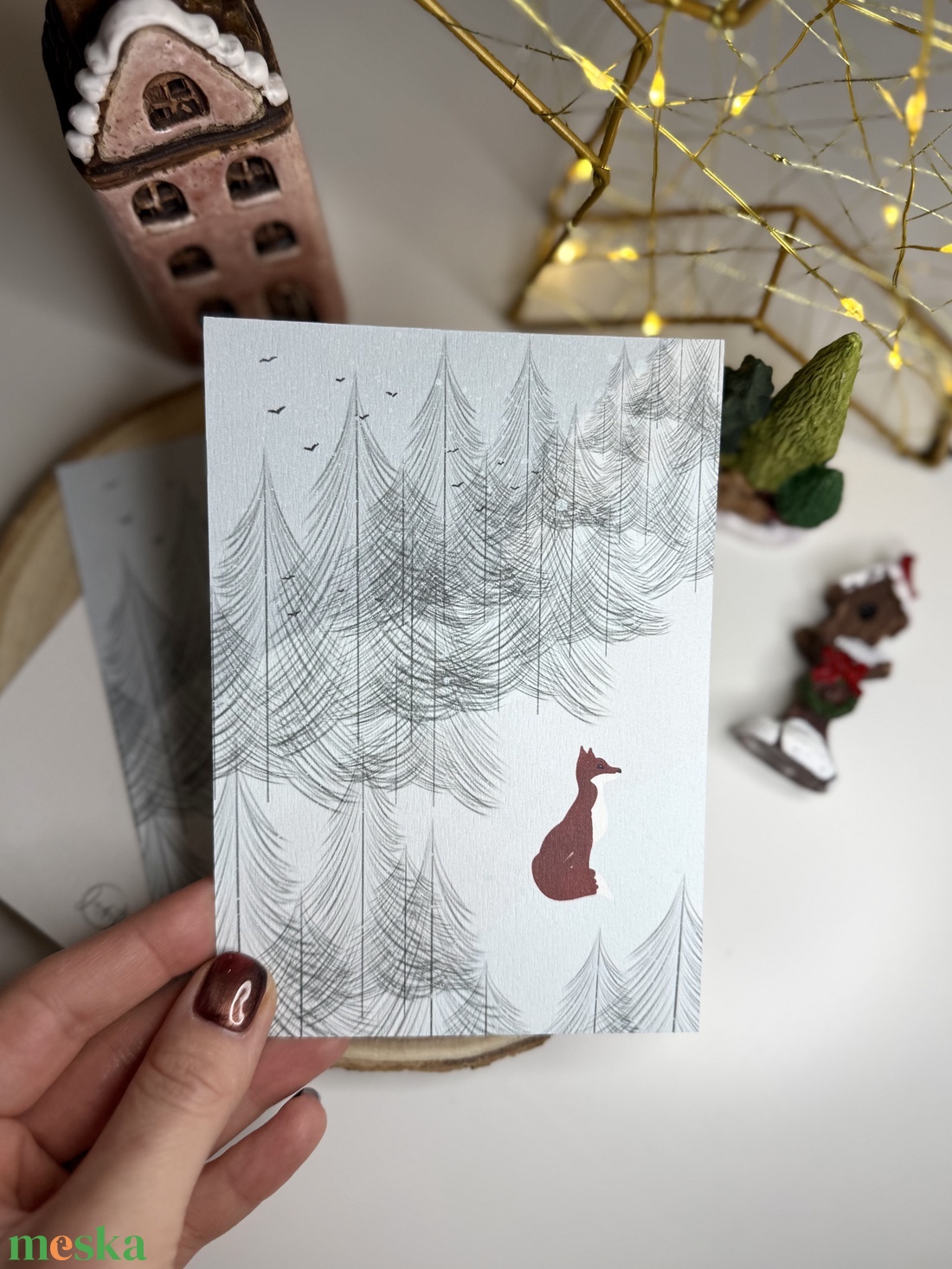 Téli róka - képeslap  - karácsony - karácsonyi ajándékozás - karácsonyi képeslap, üdvözlőlap, ajándékkísérő - Meska.hu
