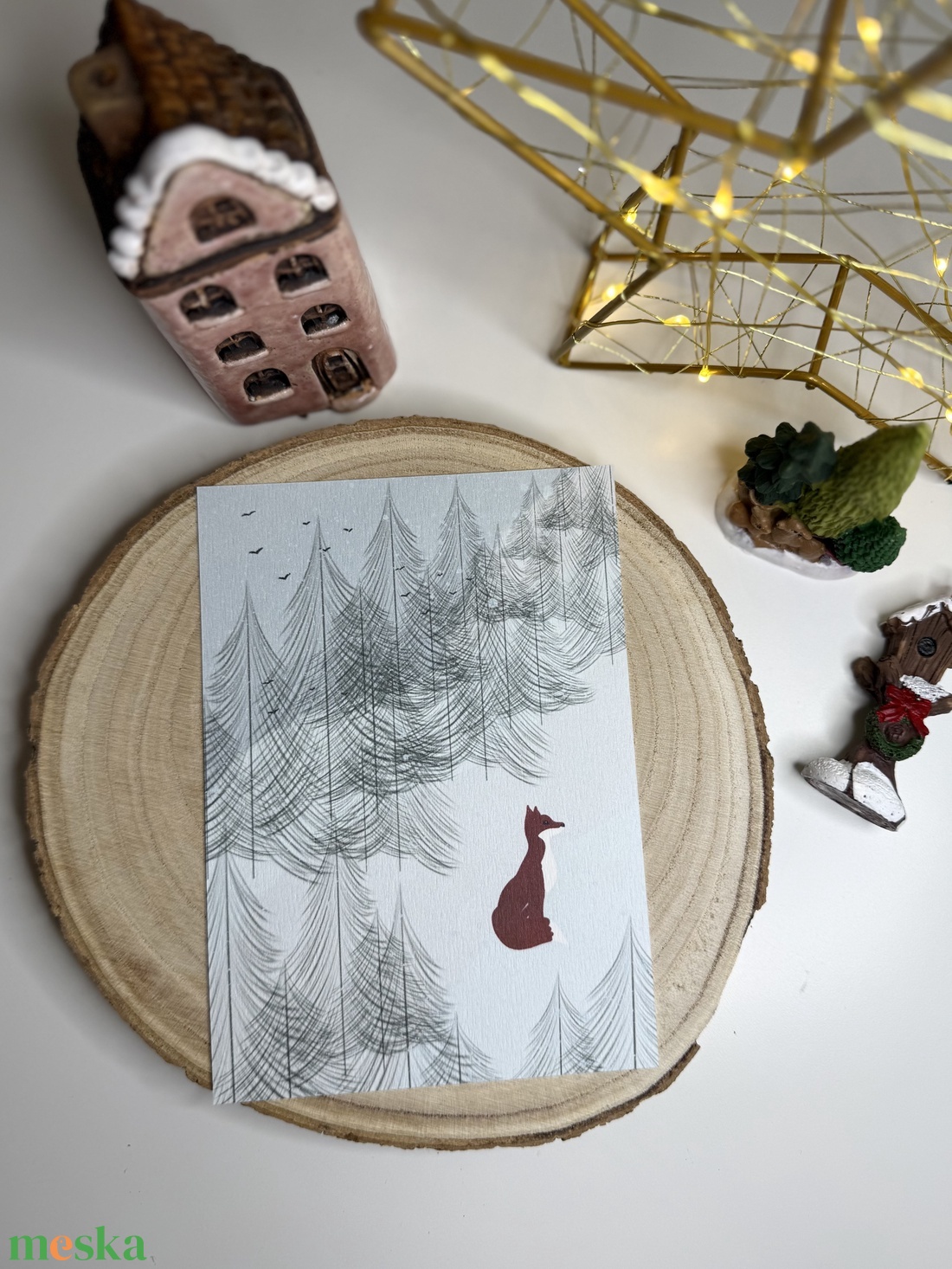 Téli róka - képeslap  - karácsony - karácsonyi ajándékozás - karácsonyi képeslap, üdvözlőlap, ajándékkísérő - Meska.hu