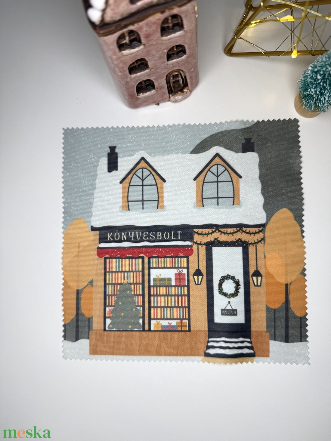 Téli könyvesbolt - szemüvegtörlő kendő  - táska & tok - pénztárca & más tok - szemüvegtok - Meska.hu