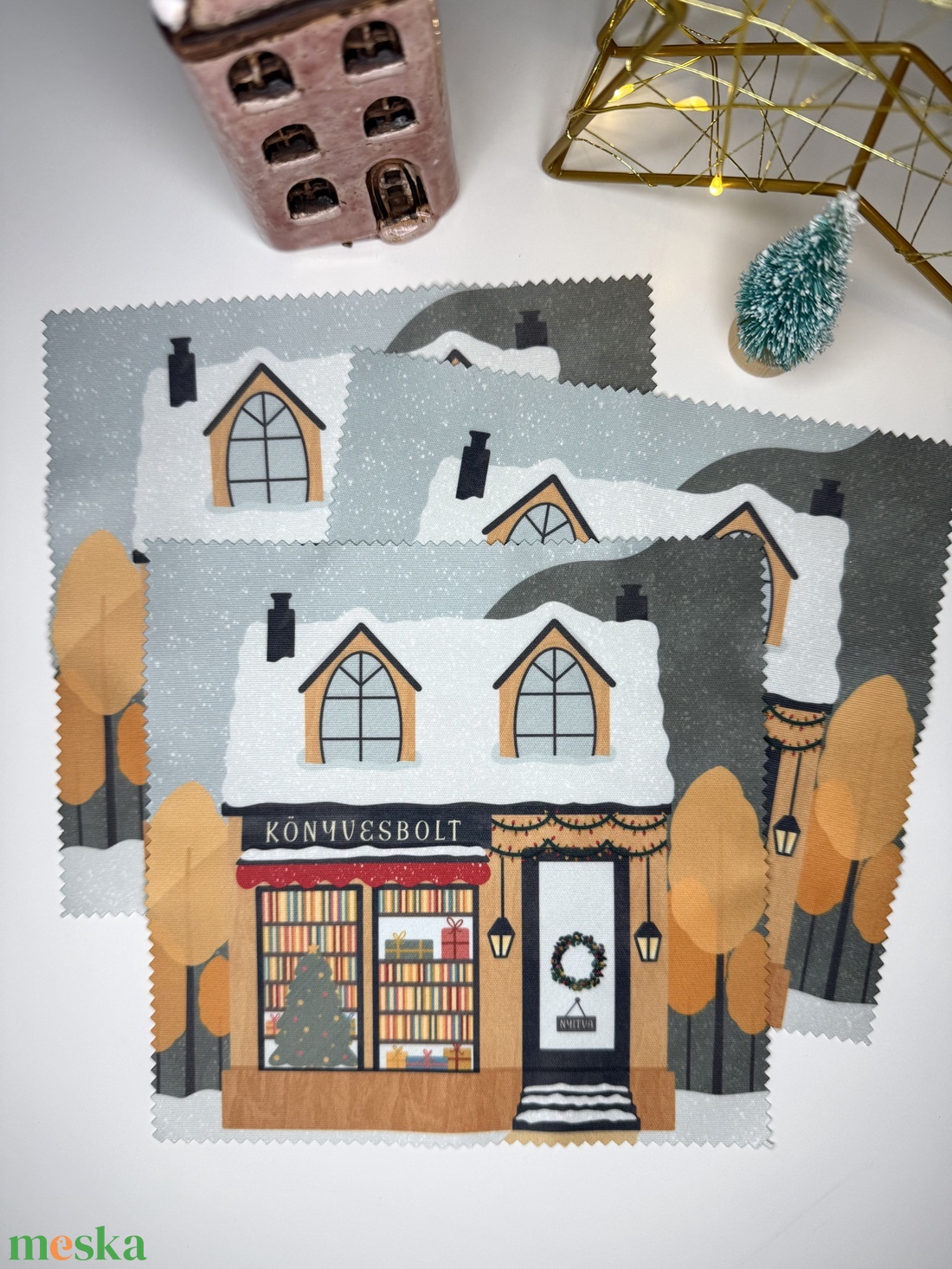 Téli könyvesbolt - szemüvegtörlő kendő  - táska & tok - pénztárca & más tok - szemüvegtok - Meska.hu