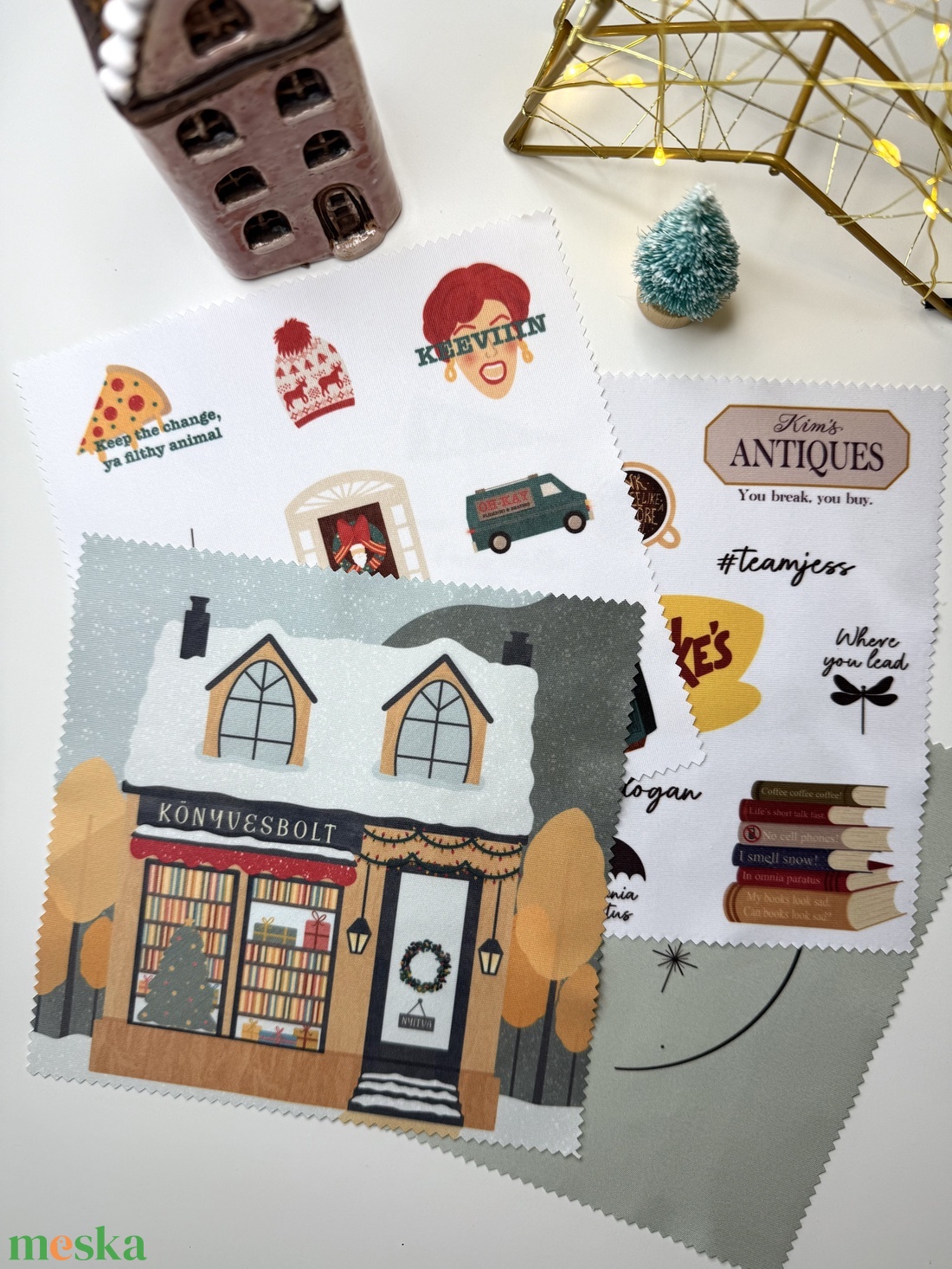 Téli könyvesbolt - szemüvegtörlő kendő  - táska & tok - pénztárca & más tok - szemüvegtok - Meska.hu