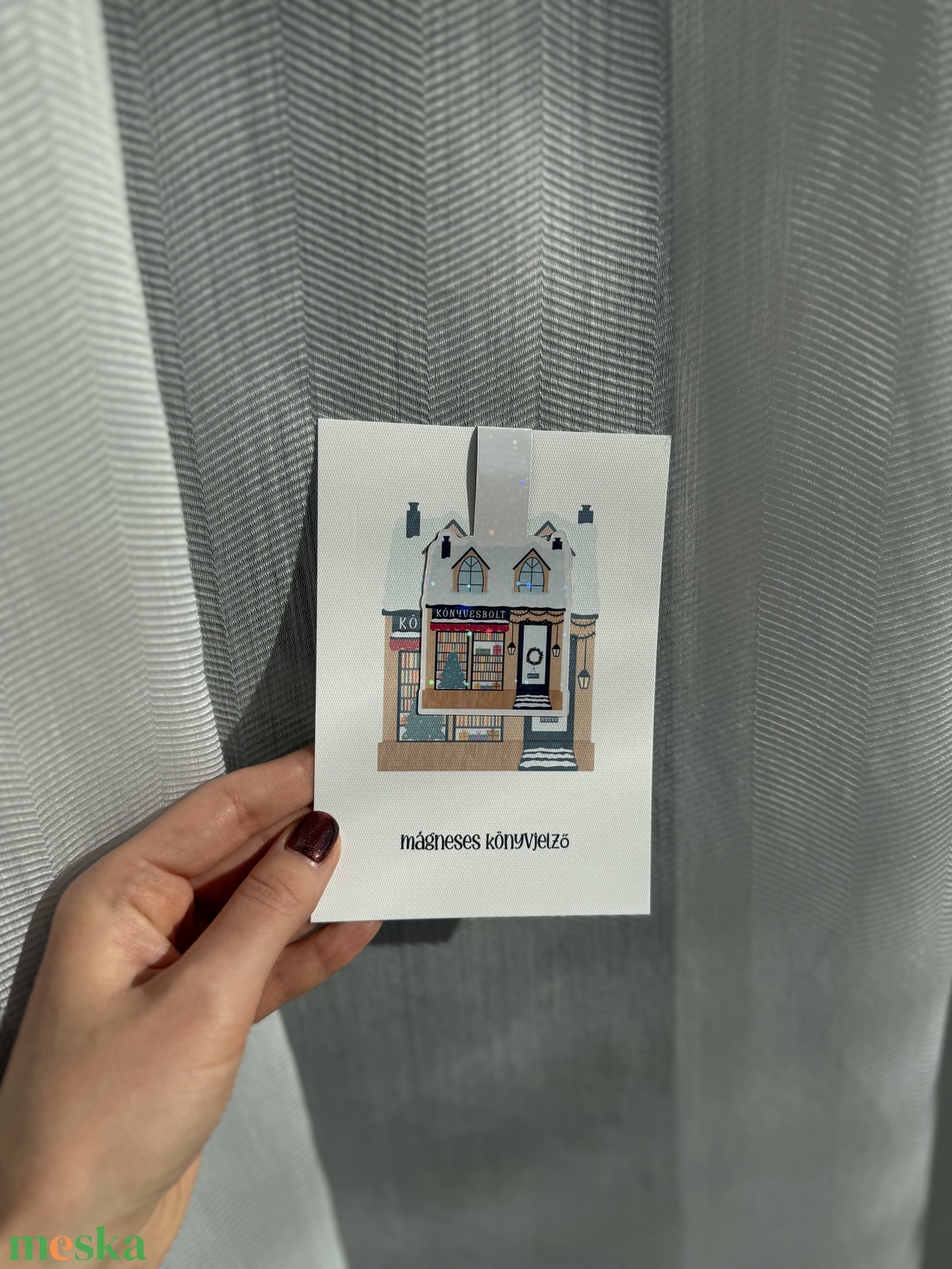 Téli könyvesbolt - mágneses könyvjelző  - könyv & zene - könyvjelző - Meska.hu