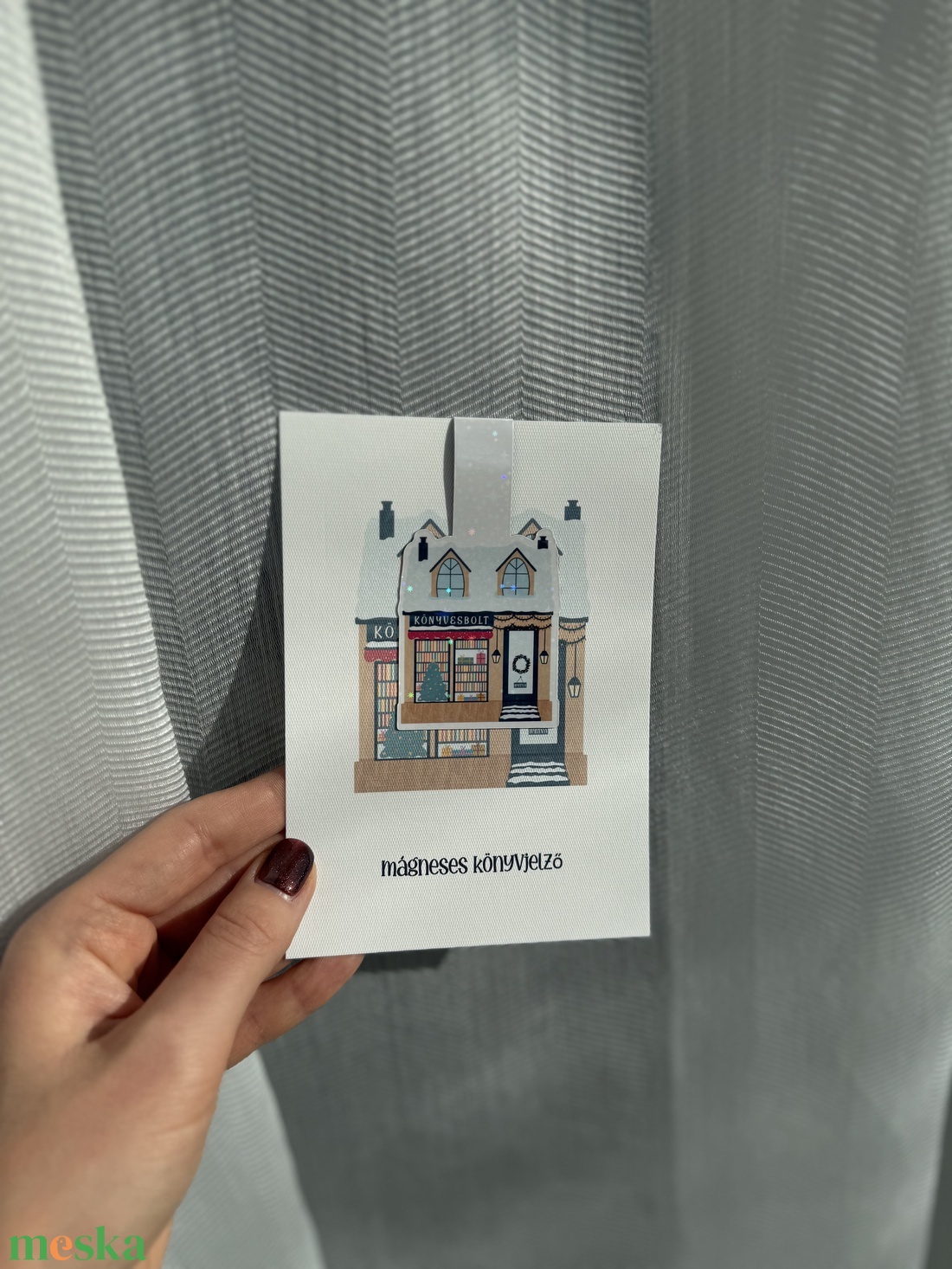 Téli könyvesbolt - mágneses könyvjelző  - könyv & zene - könyvjelző - Meska.hu