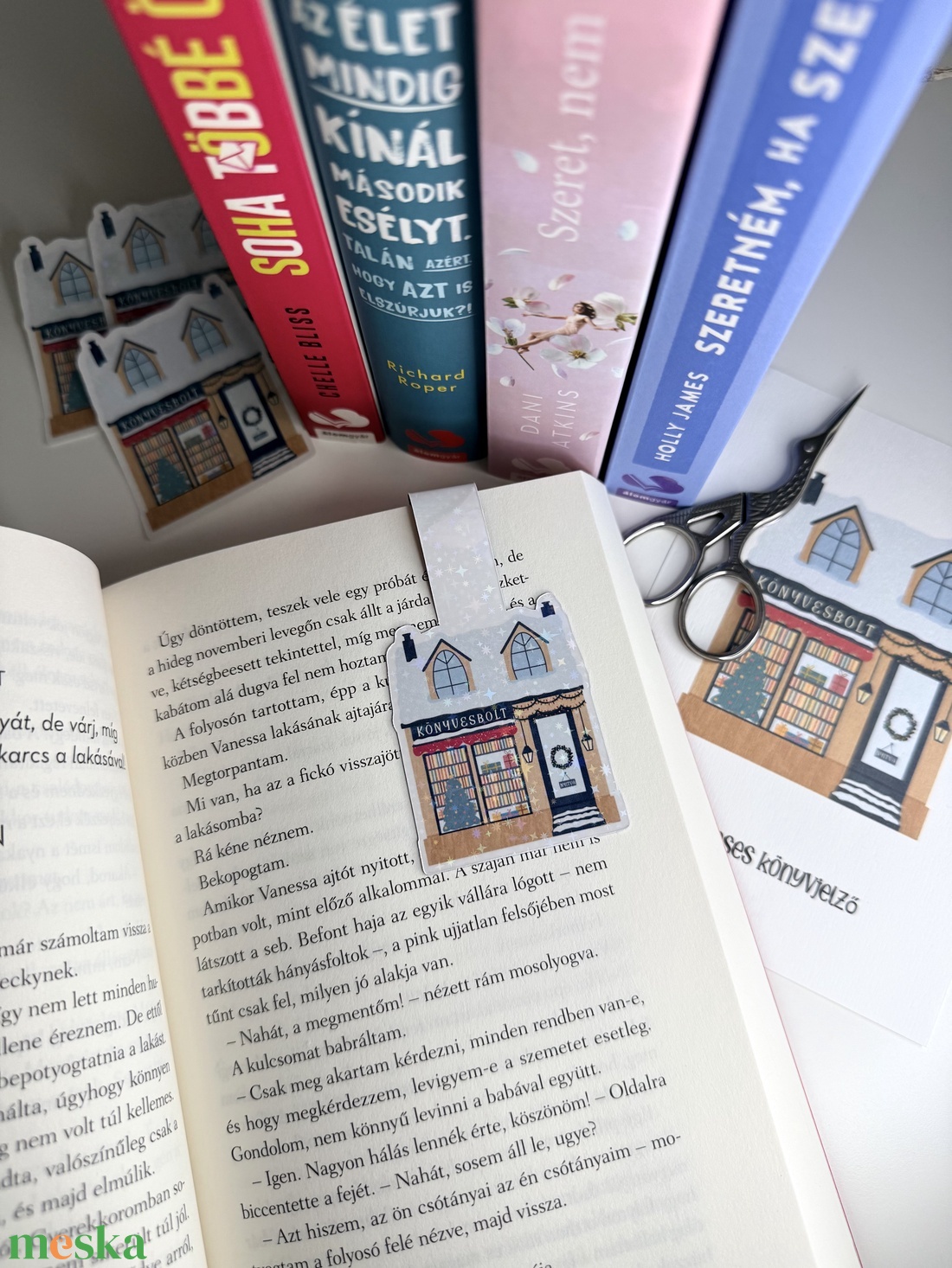 Téli könyvesbolt - mágneses könyvjelző  - könyv & zene - könyvjelző - Meska.hu