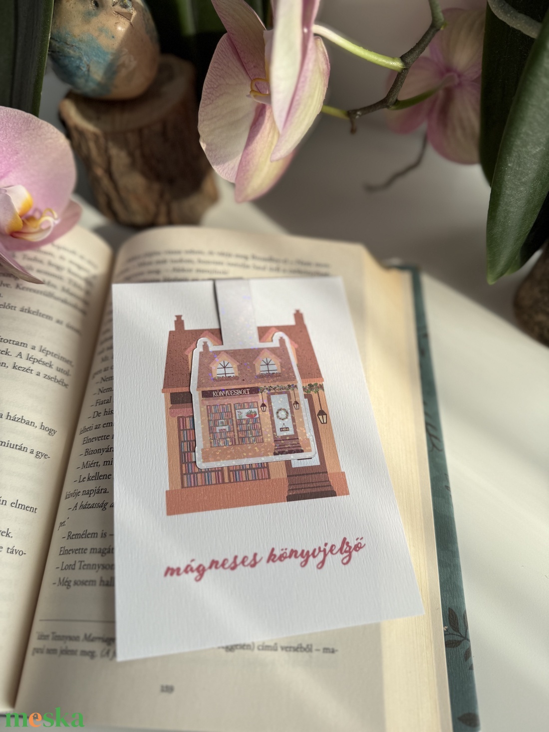 Tavaszi könyvesbolt - mágneses könyvjelző  - könyv & zene - könyvjelző - Meska.hu