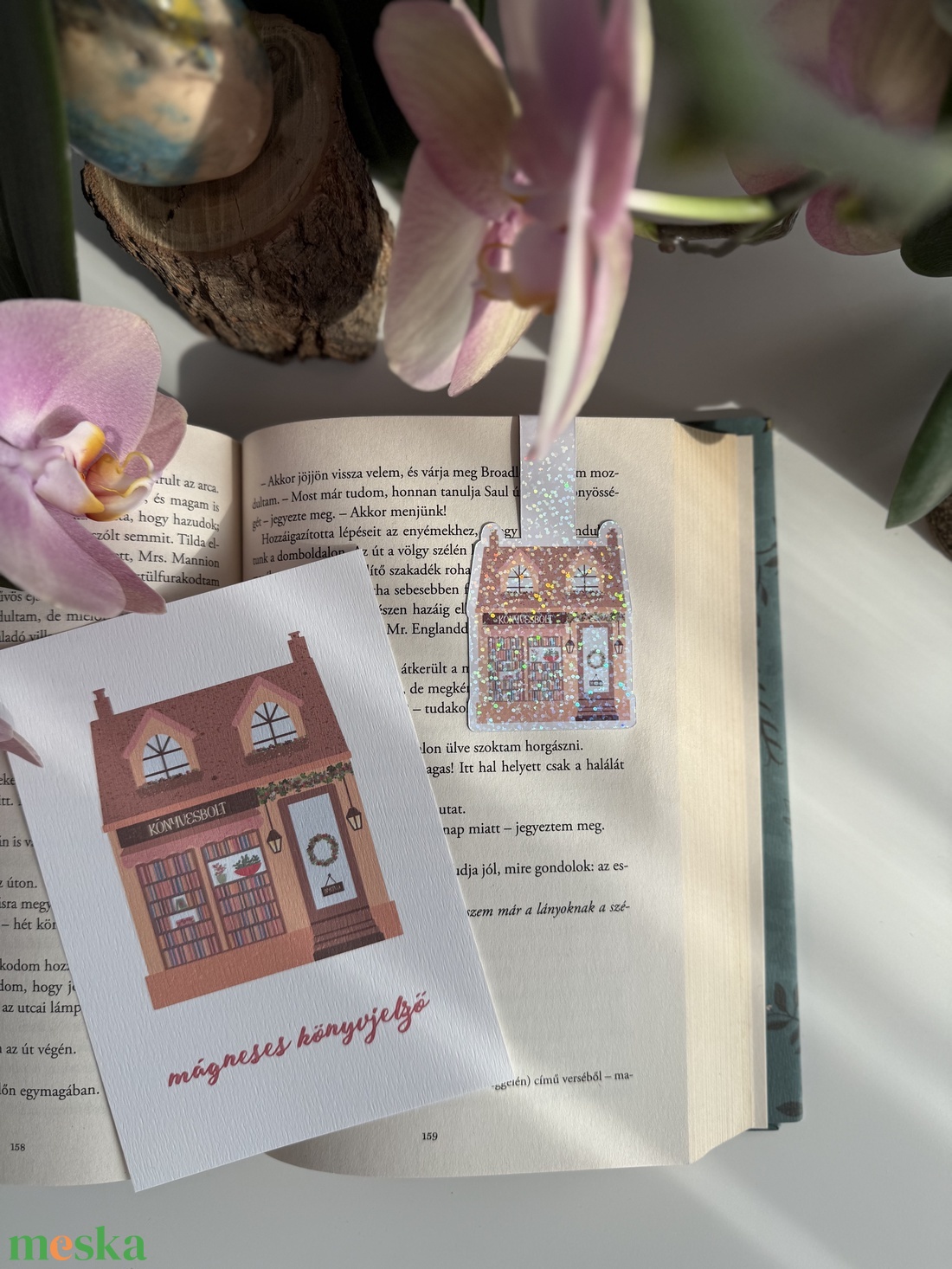 Tavaszi könyvesbolt - mágneses könyvjelző  - könyv & zene - könyvjelző - Meska.hu
