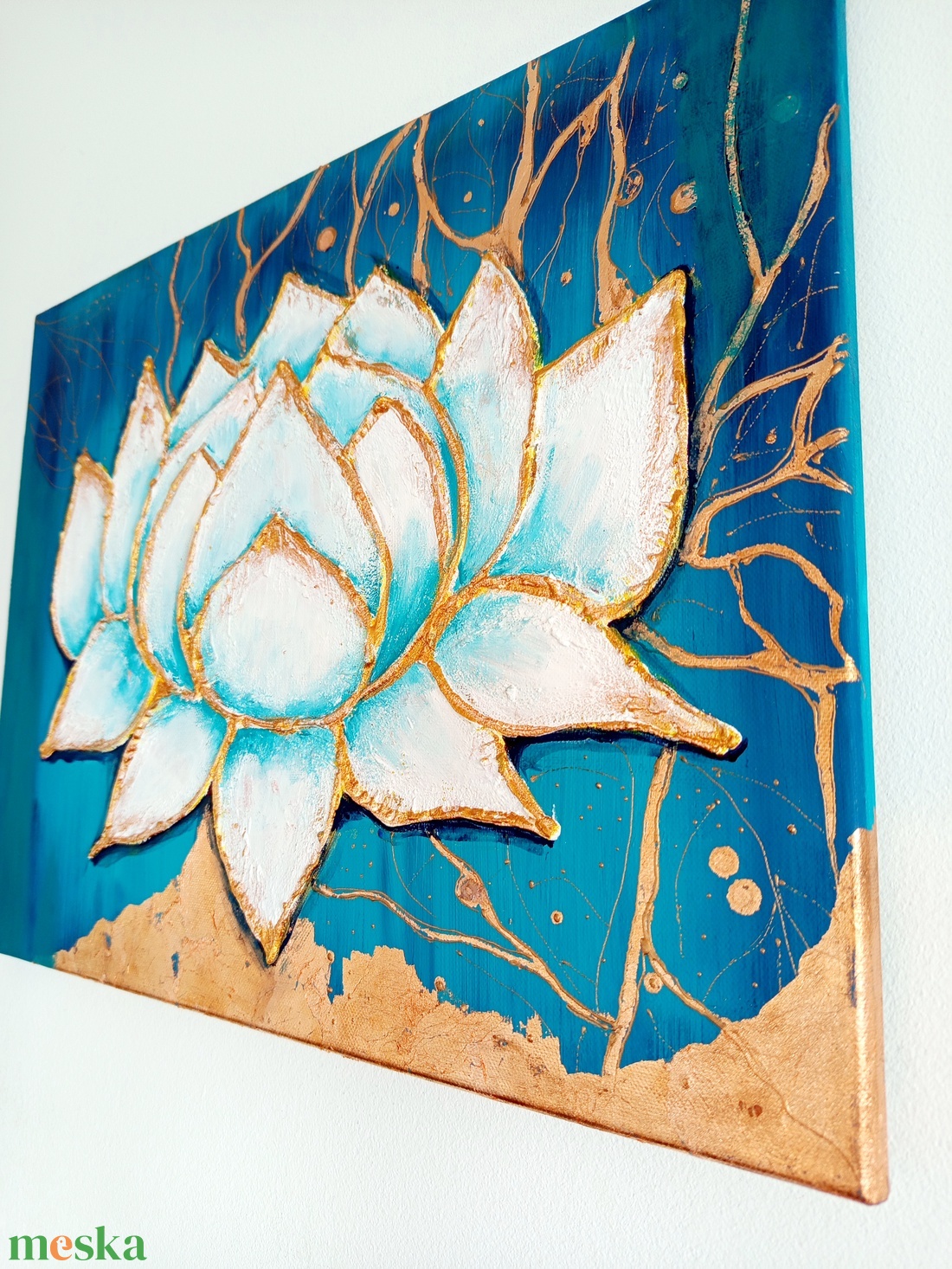 Fehér lótusz strukturált festmény  - művészet - festmény - akril - Meska.hu
