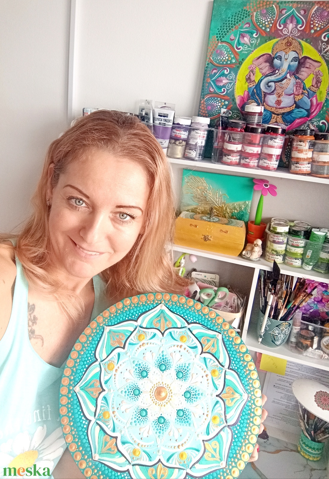 Arany Türkiz Harmónia - művészet - festmény - akril - Meska.hu