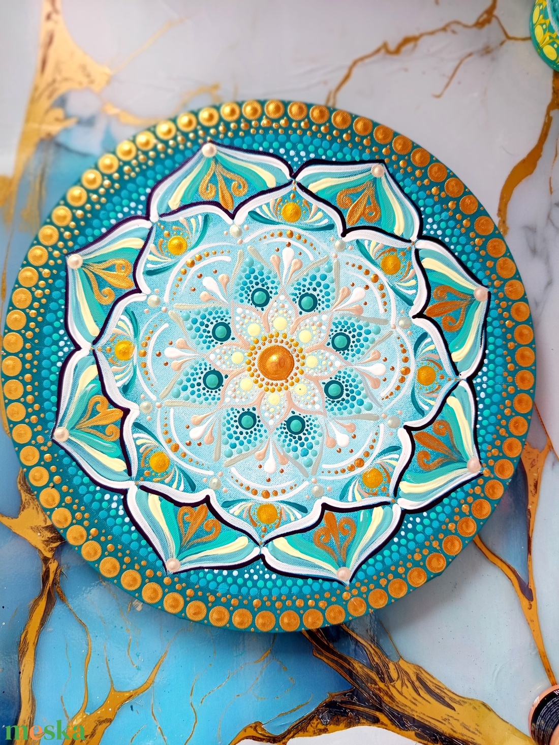 Arany Türkiz Harmónia - művészet - festmény - akril - Meska.hu