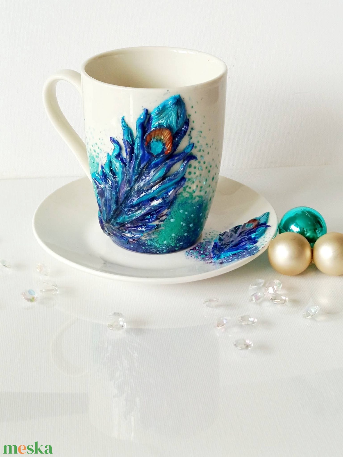 Pávatoll csésze szett - otthon & életmód - konyhafelszerelés, tálalás - tálalás - bögre & csésze - Meska.hu