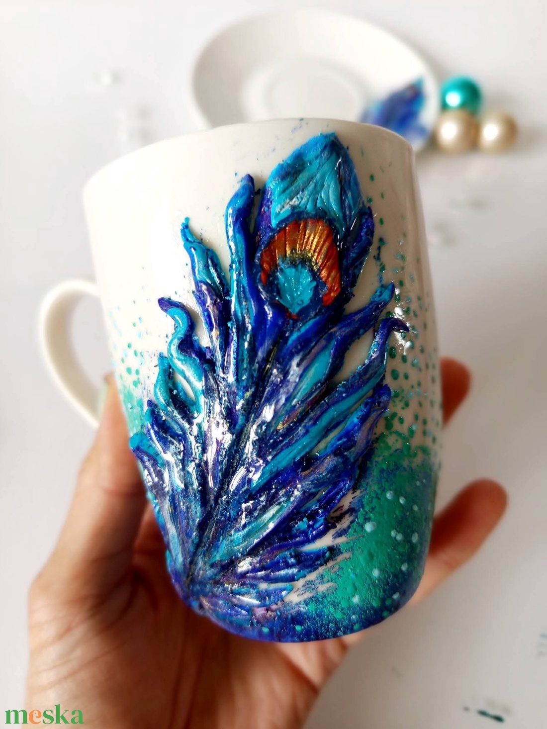 Pávatoll csésze szett - otthon & életmód - konyhafelszerelés, tálalás - tálalás - bögre & csésze - Meska.hu