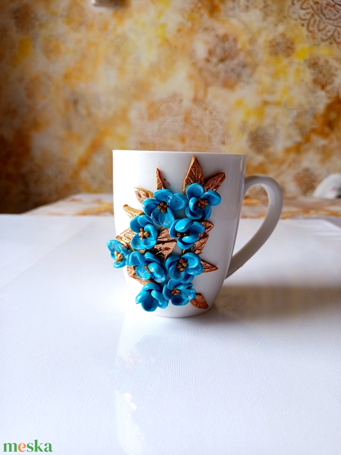 Türkiz, Arany Csoda virág csésze - otthon & életmód - konyhafelszerelés, tálalás - tálalás - bögre & csésze - Meska.hu