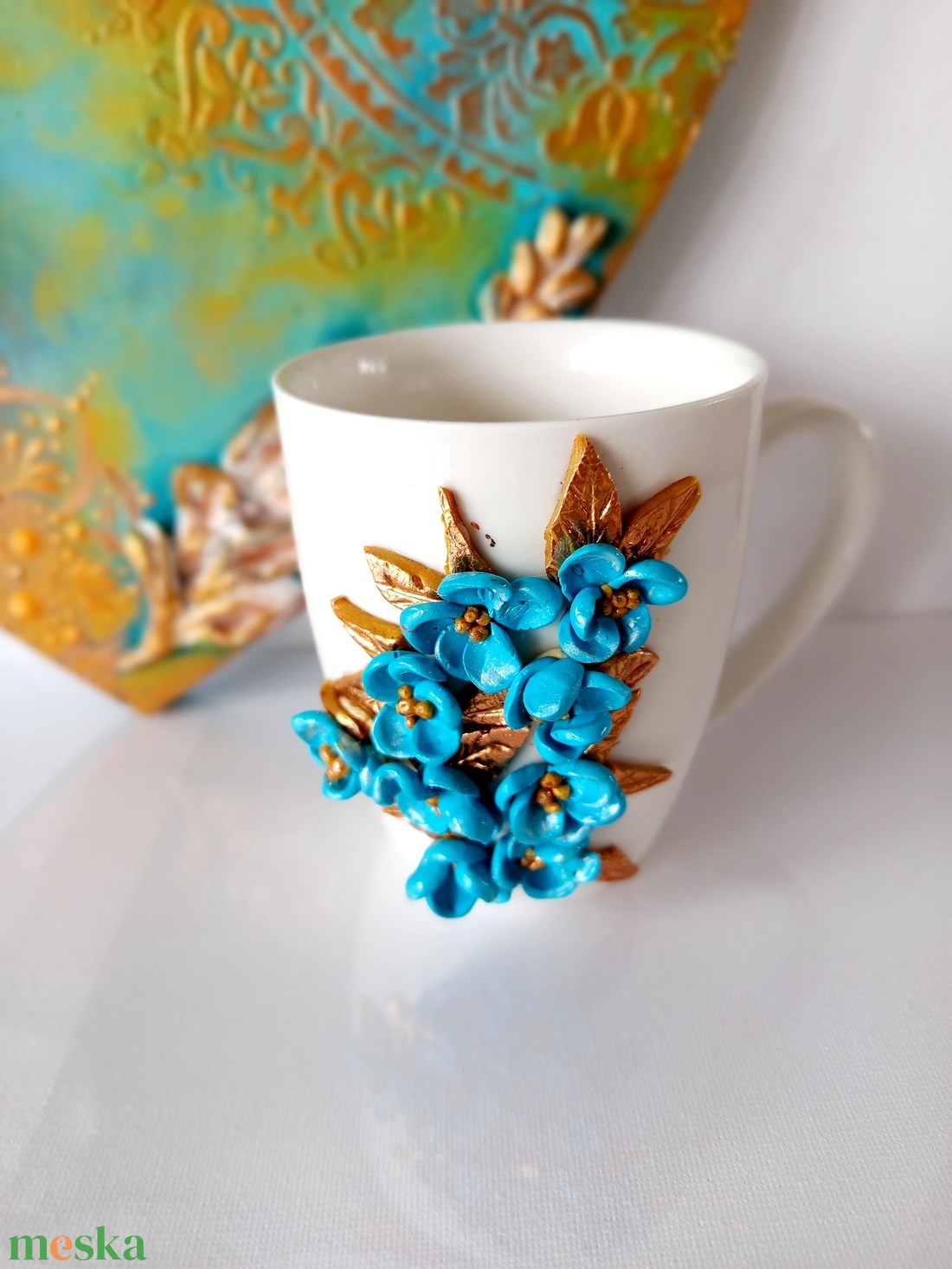 Türkiz, Arany Csoda virág csésze - otthon & életmód - konyhafelszerelés, tálalás - tálalás - bögre & csésze - Meska.hu
