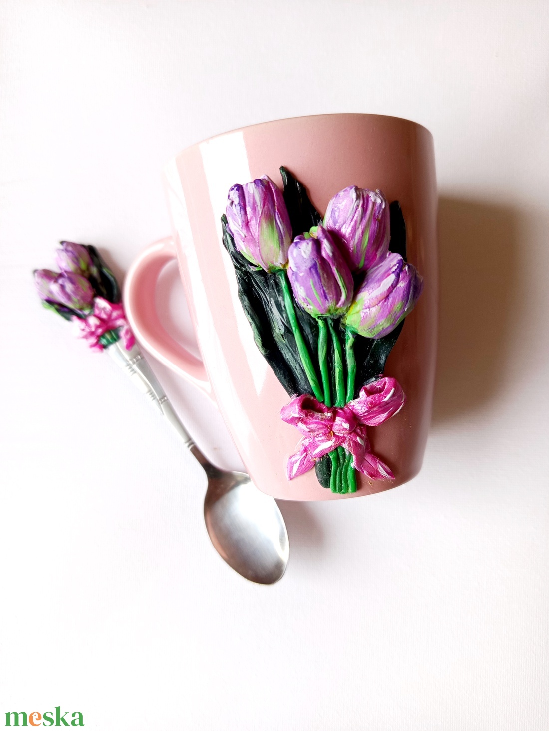 Tulipán csésze kanállal - otthon & életmód - konyhafelszerelés, tálalás - tálalás - bögre & csésze - Meska.hu