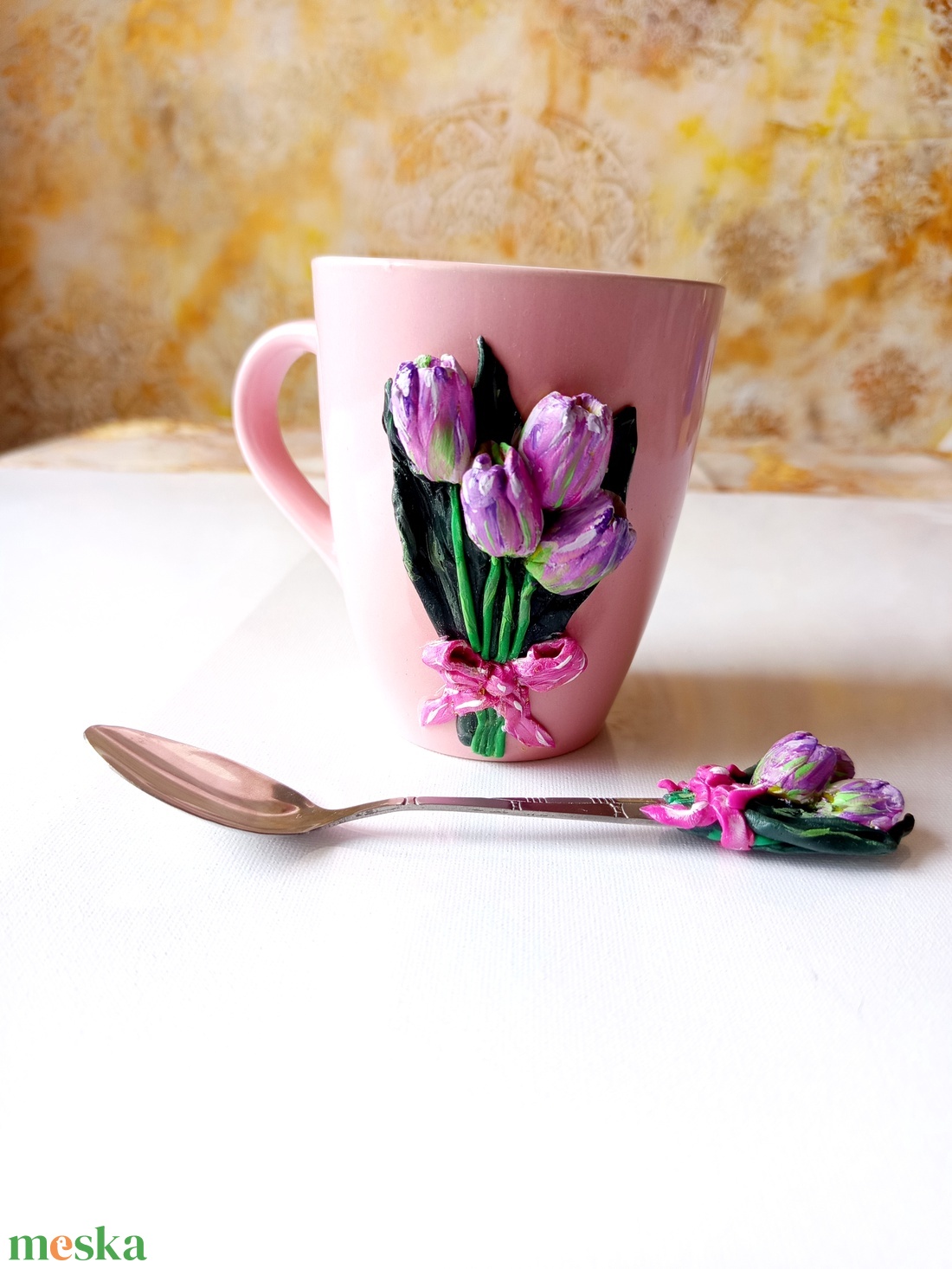 Tulipán csésze kanállal - otthon & életmód - konyhafelszerelés, tálalás - tálalás - bögre & csésze - Meska.hu