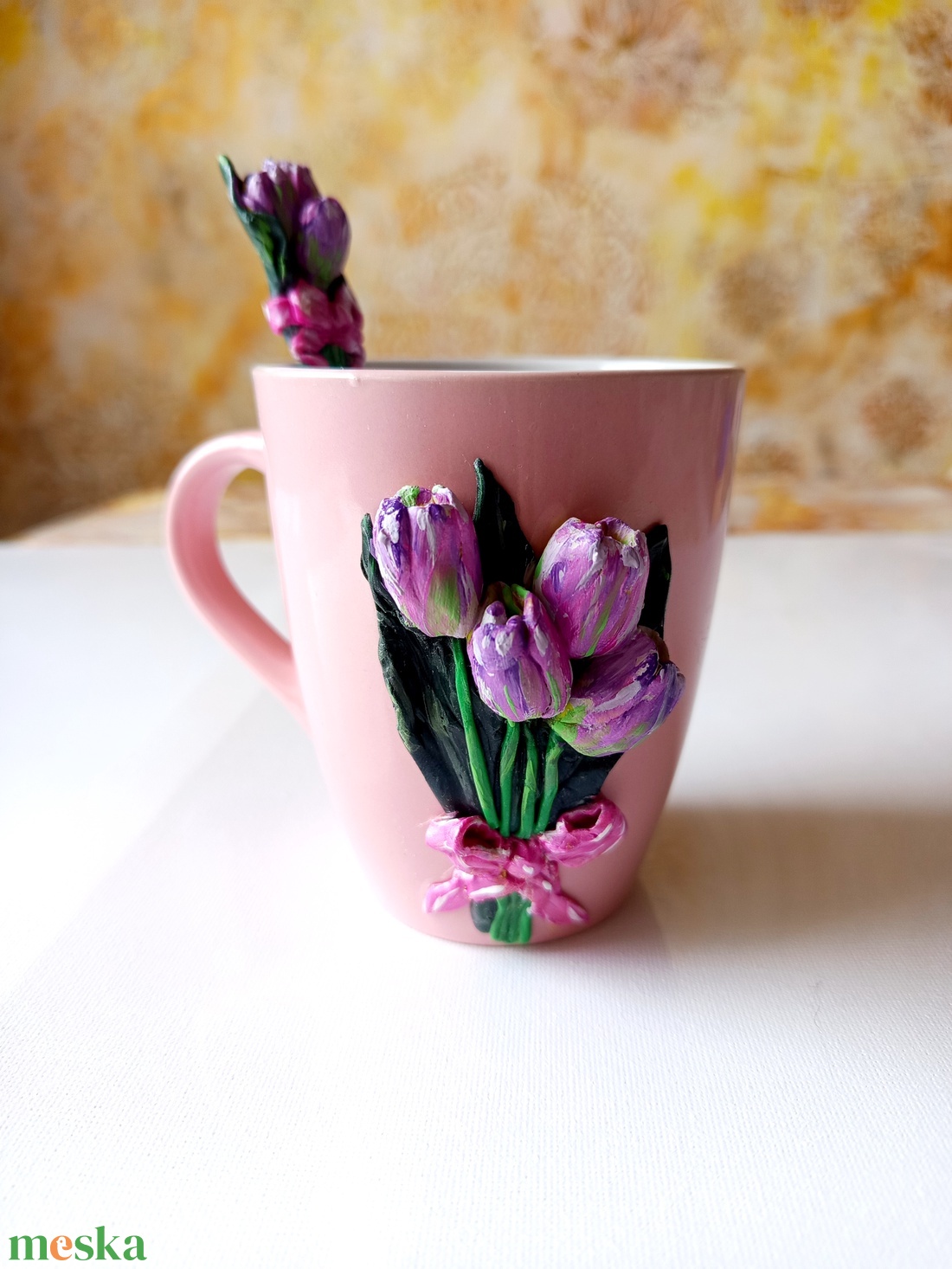 Tulipán csésze kanállal - otthon & életmód - konyhafelszerelés, tálalás - tálalás - bögre & csésze - Meska.hu