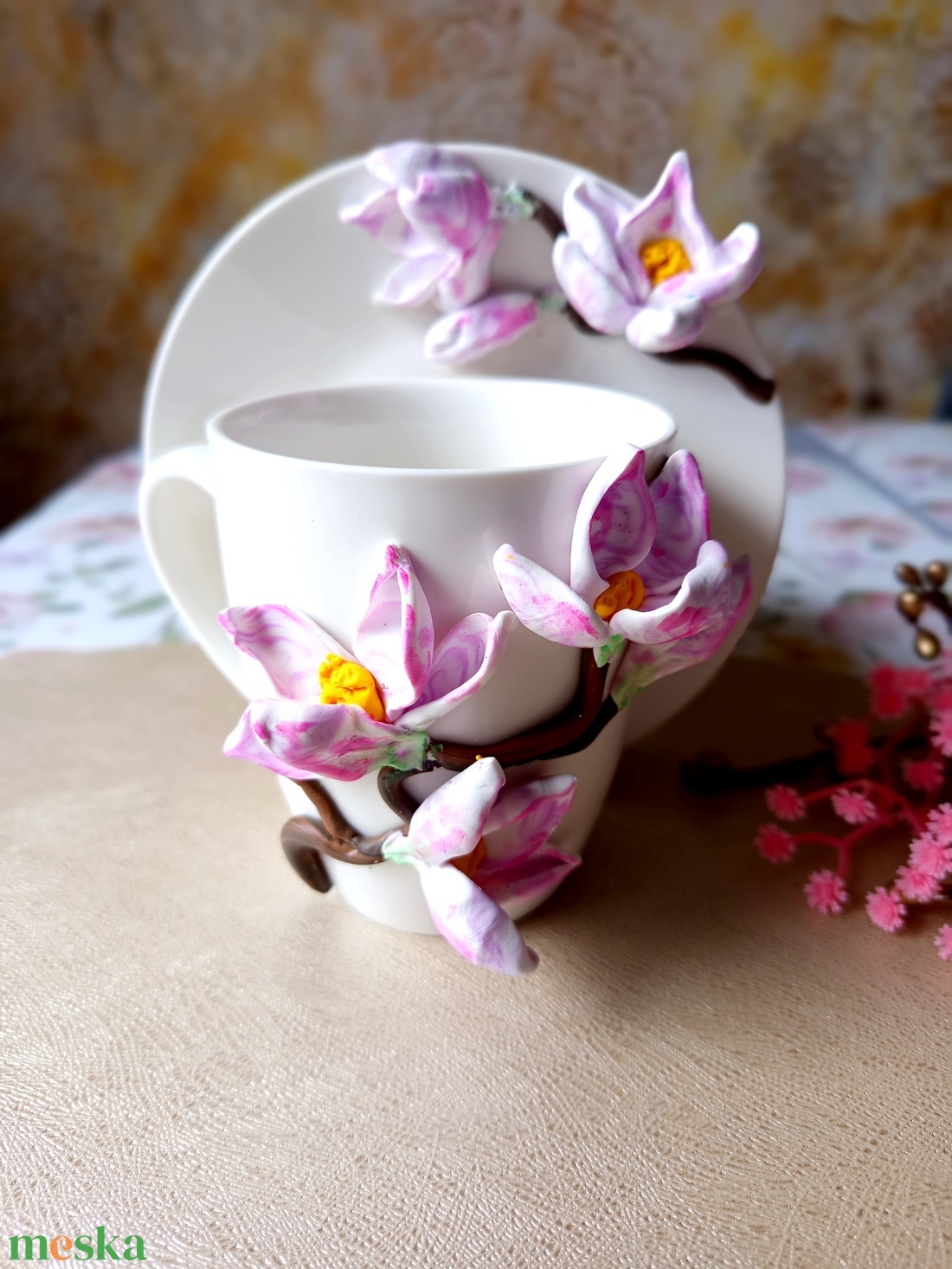 Magnólia Varázs csésze aljal - otthon & életmód - konyhafelszerelés, tálalás - tálalás - bögre & csésze - Meska.hu