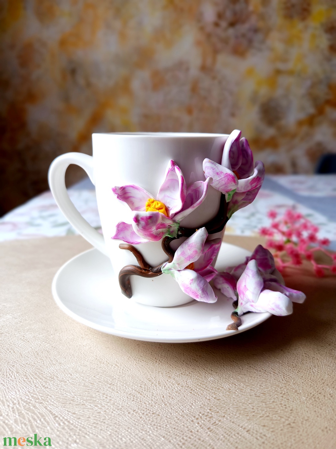 Magnólia Varázs csésze aljal - otthon & életmód - konyhafelszerelés, tálalás - tálalás - bögre & csésze - Meska.hu