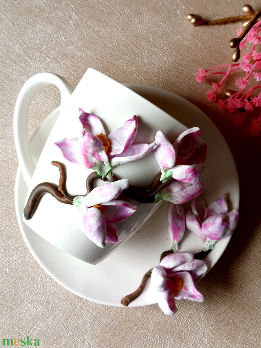 Magnólia Varázs csésze aljal - otthon & életmód - konyhafelszerelés, tálalás - tálalás - bögre & csésze - Meska.hu