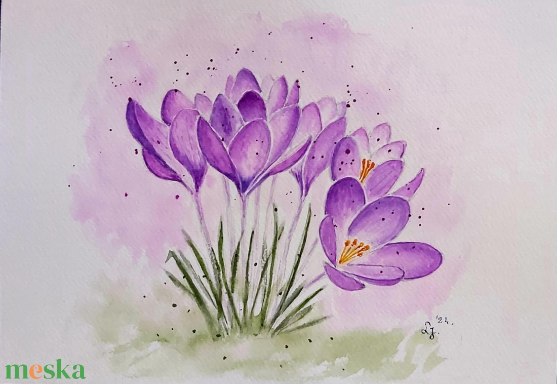Lila krókuszok  - művészet - festmény - akvarell - Meska.hu