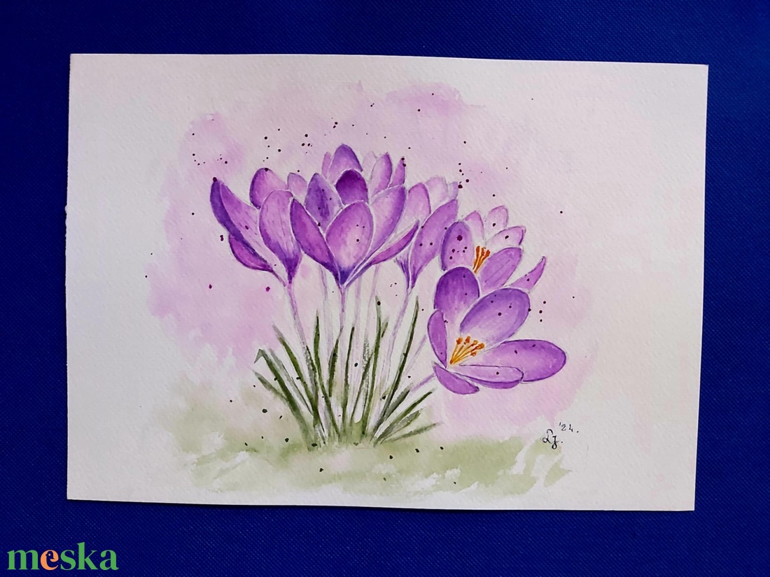 Lila krókuszok  - művészet - festmény - akvarell - Meska.hu