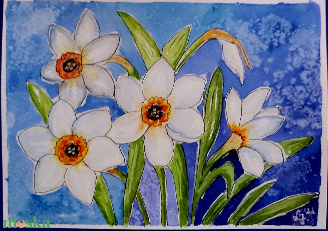 Nárciszok   - művészet - festmény - akvarell - Meska.hu