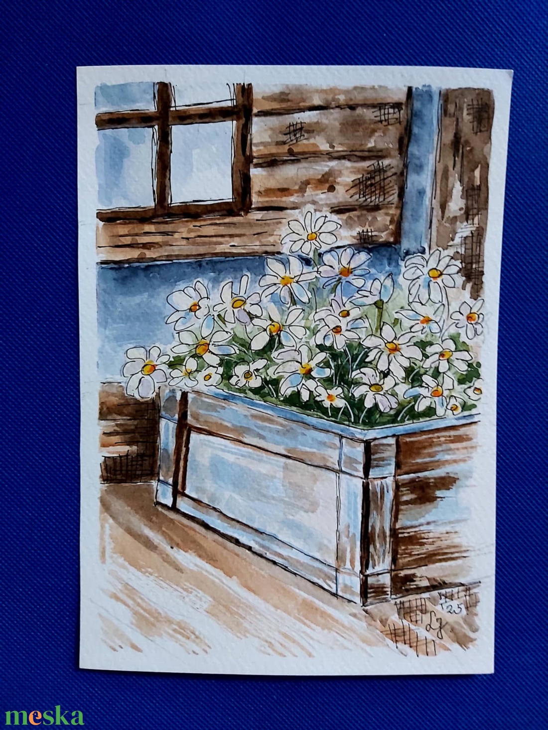 Margaréták faládában  - művészet - festmény - akvarell - Meska.hu
